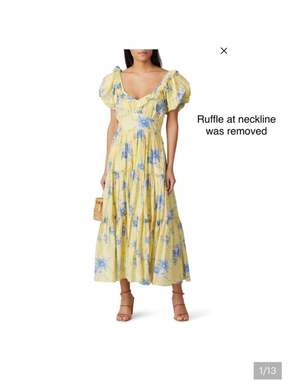 LoveShackFancy yellow blue floral tiered bohemian dress